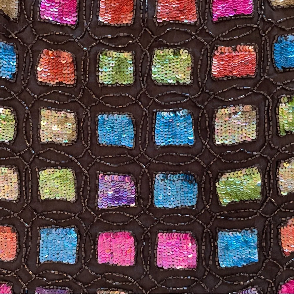 VTG Laurence Kazar Silk Multicolor Sequin Beaded Halter Top Medium 80's - Picture 7 of 15